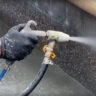 Abrasive blasting outdoor fountain tiles