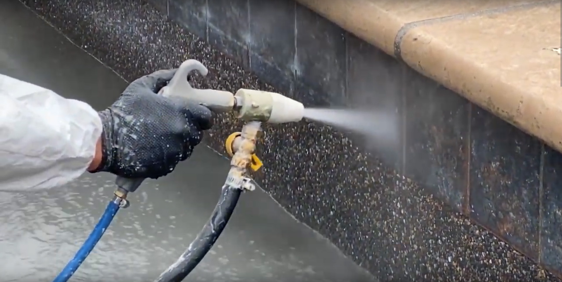 Abrasive blasting outdoor fountain tiles